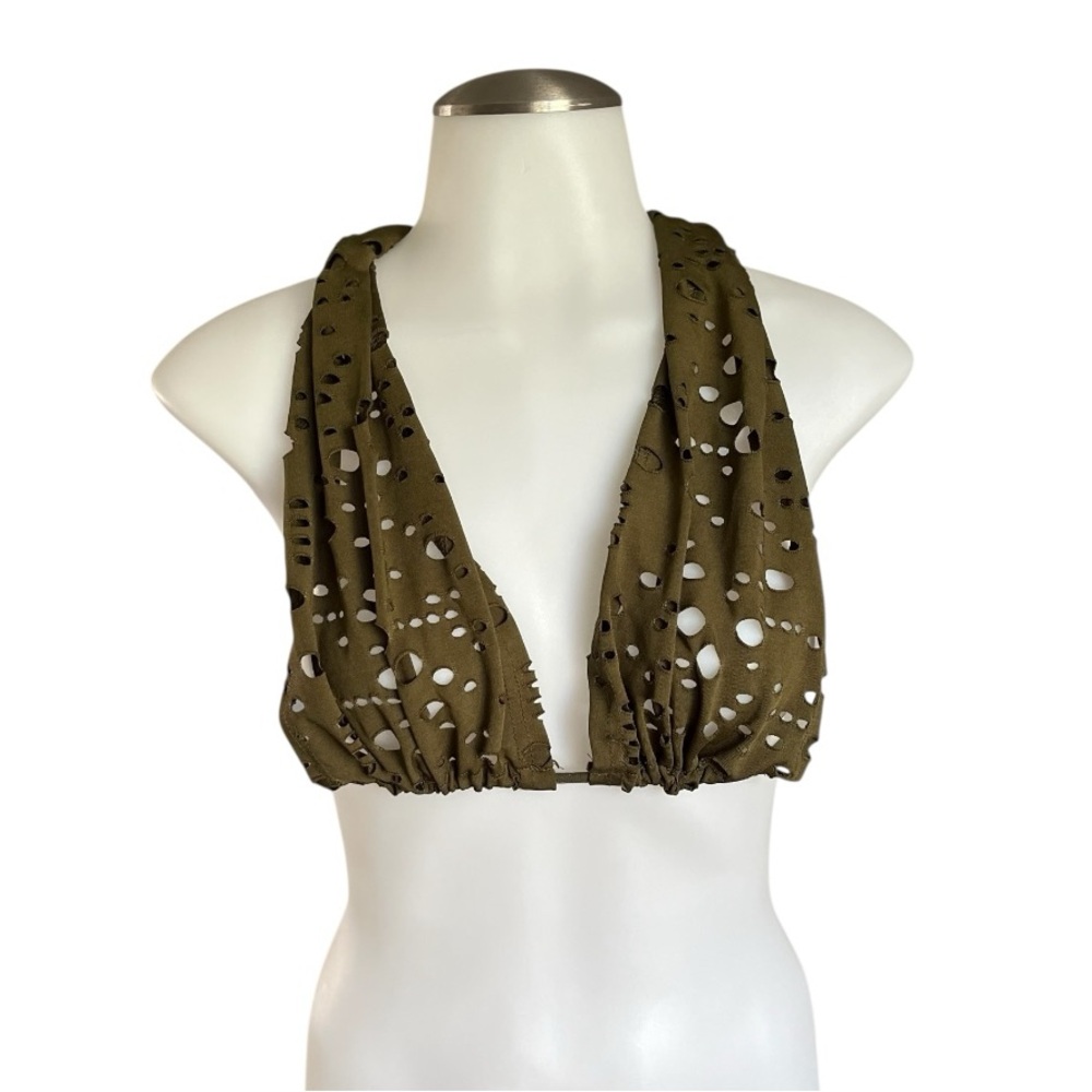 ROMWE Olive Halter Top with Cutout Design Size Large